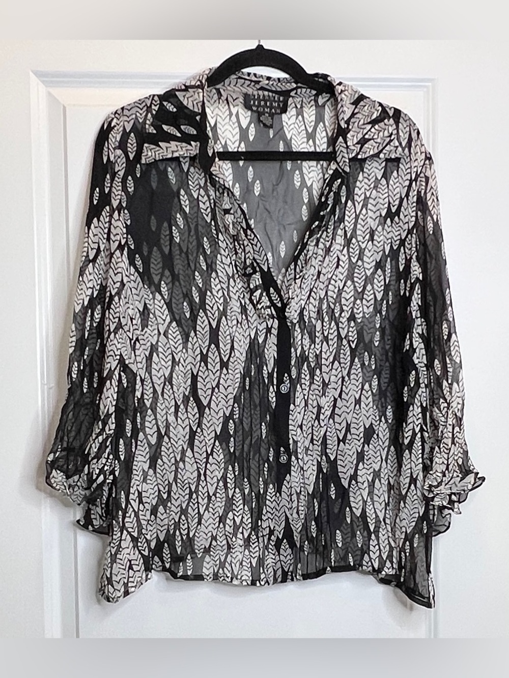 Spenser Jeremy Vintage 100% Silk Leaf Print Pleated Blouse Size 18 Plus Sheer